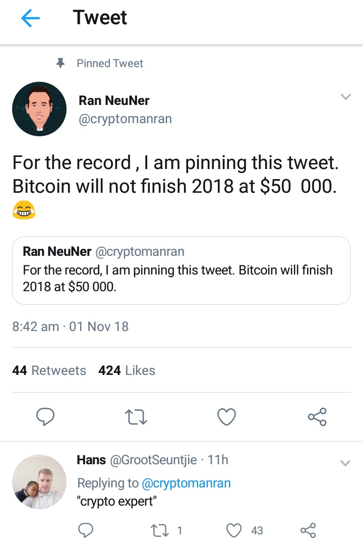 Bitcoin Will Not Reach $50K in 2018